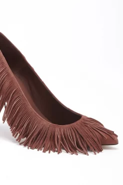 ULLA JOHNSON Inez Fringe High Heel - Mahogany -Fashion Haven Shop FA231004 INEZ FRINGE HIGH HEEL MAHOGANY WEB UPDATE 02
