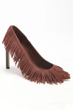 ULLA JOHNSON Inez Fringe High Heel - Mahogany -Fashion Haven Shop FA231004 INEZ FRINGE HIGH HEEL MAHOGANY WEB UPDATE 03