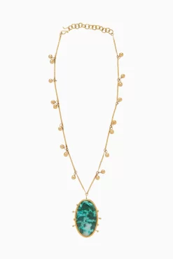 ULLA JOHNSON Hammered Chain Organic Stone Pendant - Turquoise