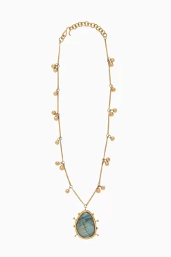 ULLA JOHNSON Hammered Textured Organic Stone Necklace - Labradorite