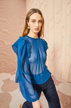 ULLA JOHNSON Elvia Blouse - Sapphire -Fashion Haven Shop ULLA JOHNSON Elvia Blouse SAPPHIRE 03