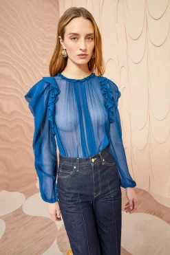 ULLA JOHNSON Elvia Blouse - Sapphire -Fashion Haven Shop ULLA JOHNSON Elvia Blouse SAPPHIRE 05