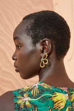 ULLA JOHNSON Hammered Chain Flower Stud - Turquoise