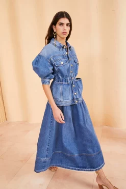 ULLA JOHNSON The Odette Jacket - Danube Medium Indigo Wash 8 ULLA JOHNSON The Odette Jacket - Danube Medium Indigo Wash -Fashion Haven Shop ULLA JOHNSON ODETTE JACKET DANUBE 0012