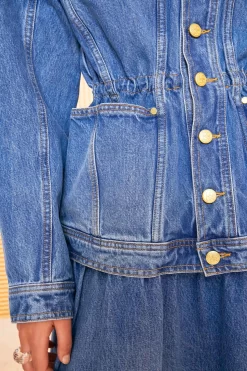 ULLA JOHNSON The Odette Jacket - Danube Medium Indigo Wash 9 ULLA JOHNSON The Odette Jacket - Danube Medium Indigo Wash -Fashion Haven Shop ULLA JOHNSON ODETTE JACKET DANUBE 0148