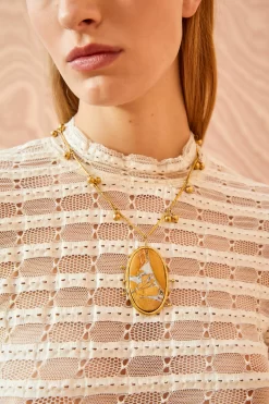 ULLA JOHNSON Hammered Chain Organic Stone Pendant - Maligano Jasper