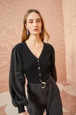 ULLA JOHNSON Quinn Cardigan - Noir -Fashion Haven Shop ULLA JOHNSON Quinn Cardigan NOIR 0128